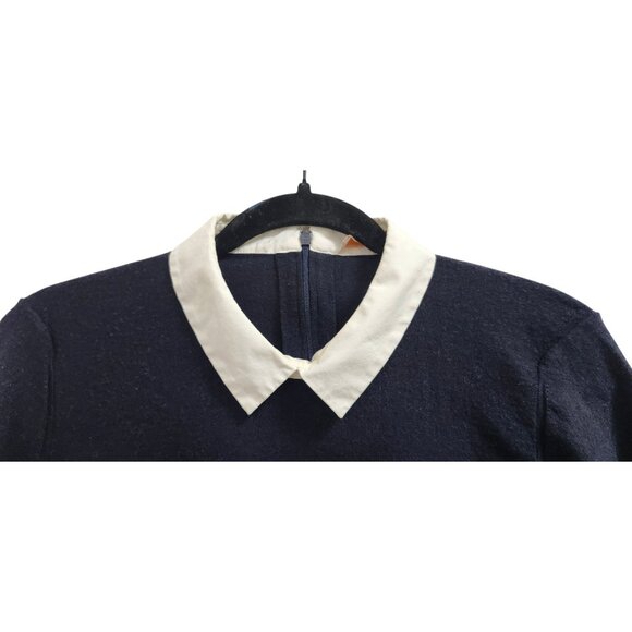 Tory Burch  Navy Blue Wool Contrast Paneled Collared Sweater L - Picture 4 of 12